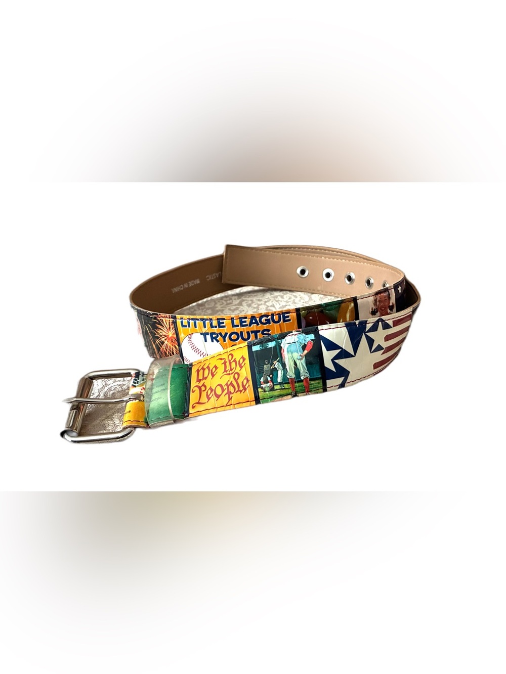 Plastic Graffiti Belt, Sz XL/ 44” From Buckle to End, Americana/Retro Theme